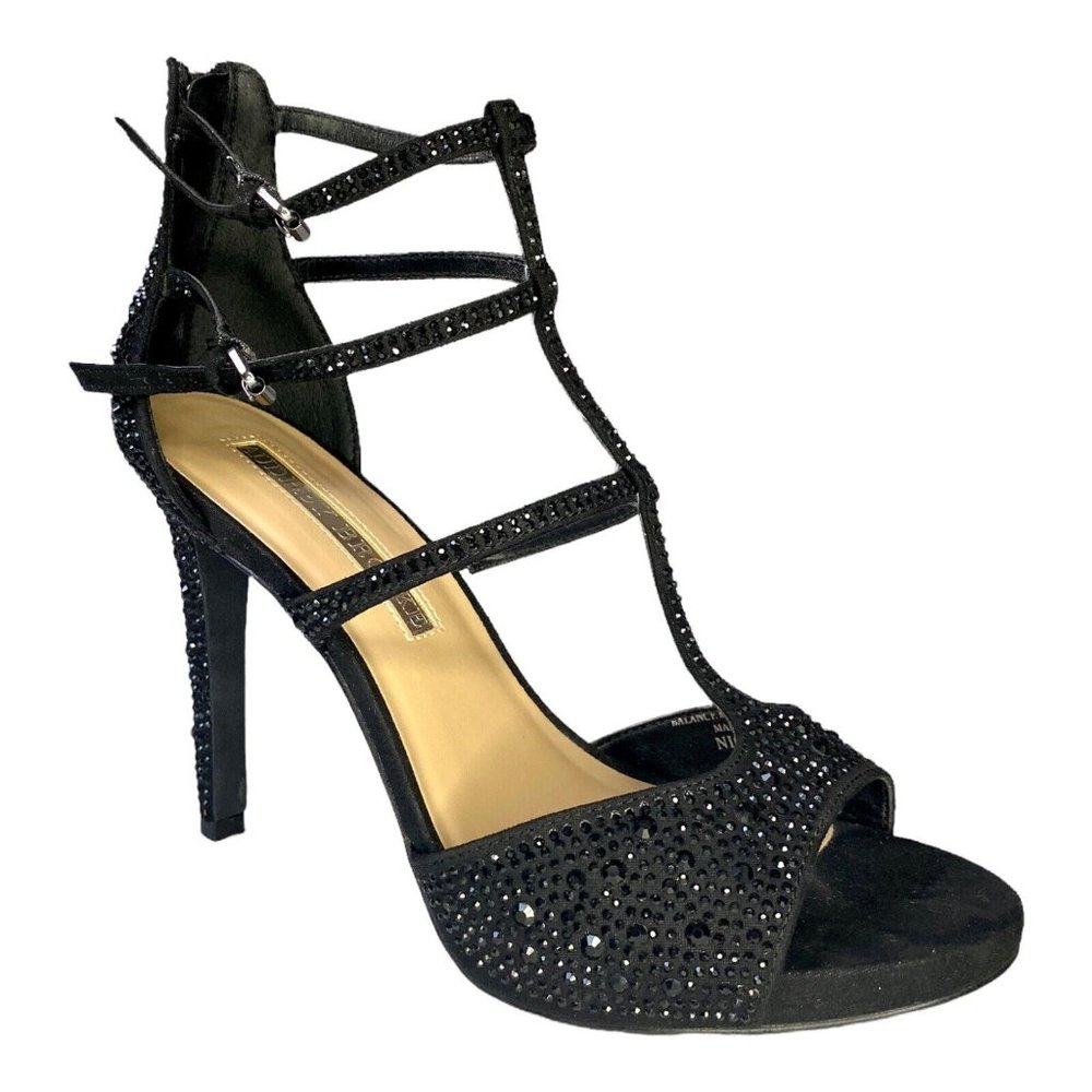 AUDREY BROOKE Women’s Black Nicole Strap Stiletto Peep Toe High Heel Shoe Size 8